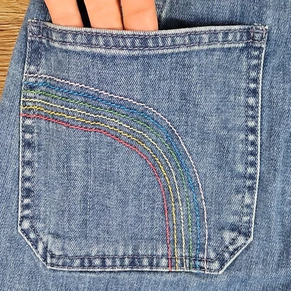 Madewell Emmett Rainbow Stitched Edition Medium Wash Wide Leg Crop Jean - Picture 10 of 16